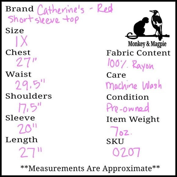 Catherine's Women’s Top Red Square Neck Crochet Lace Trim Short Sleeve Size 1X - Picture 8 of 8